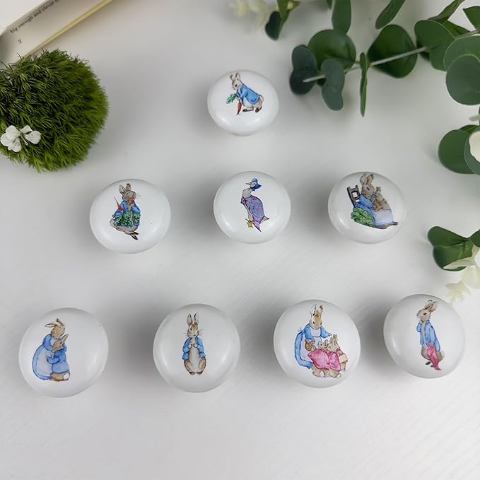 1.5" 8 PCS Unique Rabbit Theme Animal Ceramic Cabinet Knob Handles Cute Safari Animal Nursery Kids Room Wardrobe Dresser Drawer Knobs Pulls