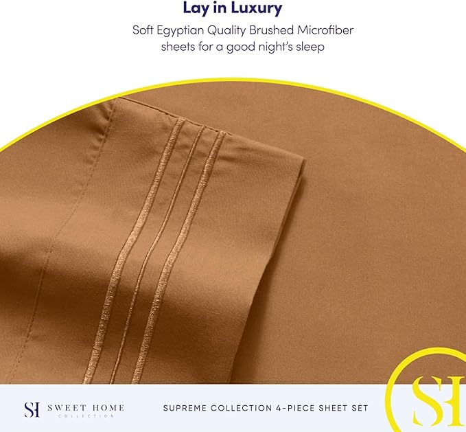 Twin Sheets - Breathable Luxury Sheets with Full Elastic & Secure Corner Straps Built In - 1800 Supreme Collection Extra Soft Deep Pocket Bedding Set, Sheet Set, Twin, Mocha