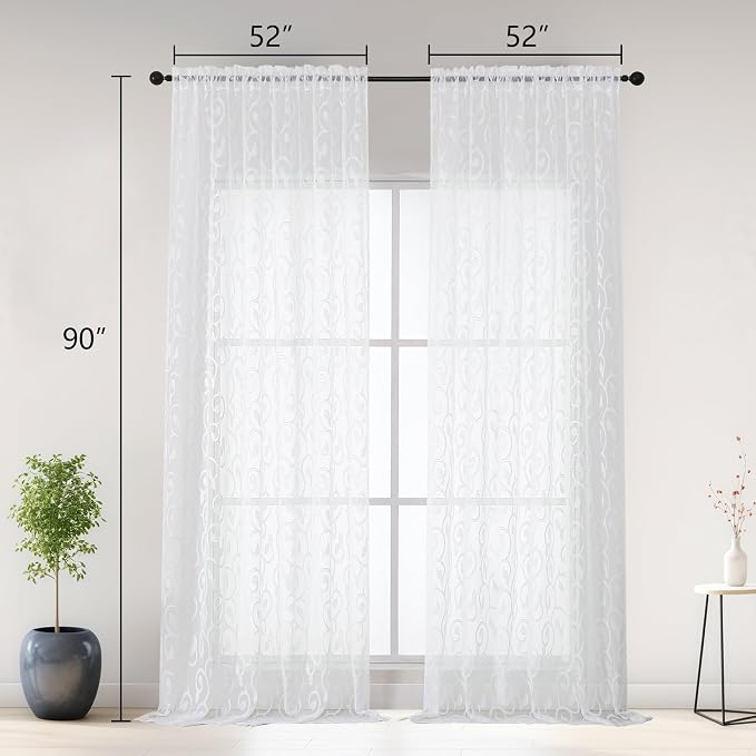 Furman Extra Long Sheer White Curtains 96 inches Long - Image 3