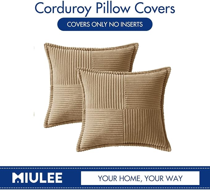 MIULEE Decorative Euro Sham Throw Pillow Covers 22x22 Inch Khaki 2 Pack | Boho - Image 2
