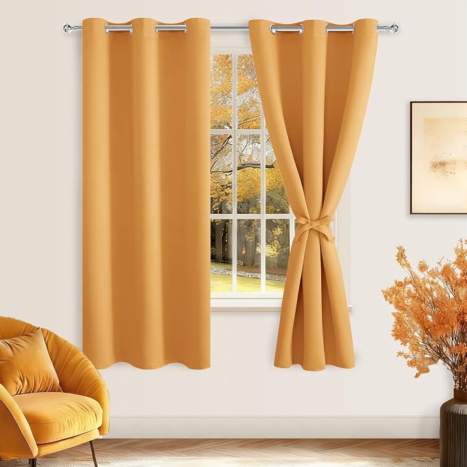 Blackout Curtains for Bedroom, 42 x 63 Inches Length Pumpkin Orange | Thermal - Image 2