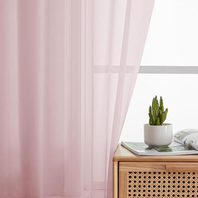 Light Pink Sheer Curtains 63 Inch Length 2 Panels Set - Image 4