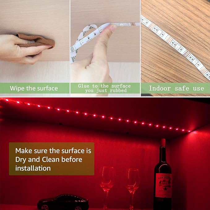 LED Strip with 24 Keys Remote Control, 2m Battery Powered Strip Lights for Party and DIY Decoration, 2 Pack