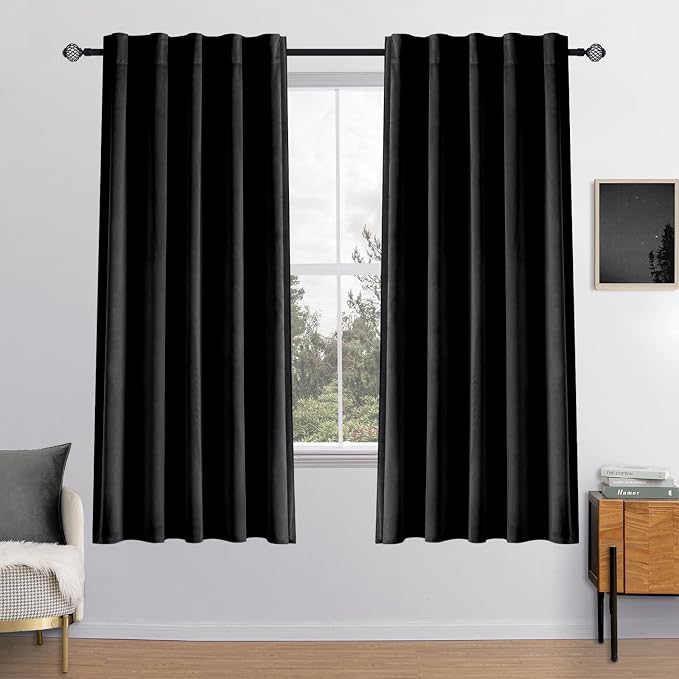 MIULEE Black Velvet Curtains 52x72 inches 2 Panels Luxury Blackout Curtains | by MIULEE