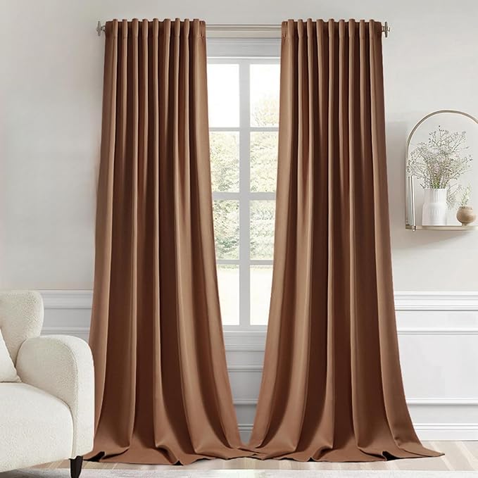 MIULEE Cappuccino Brown Back Tab Blackout Curtain 52"x102" Long 2 Panel Set | by MIULEE