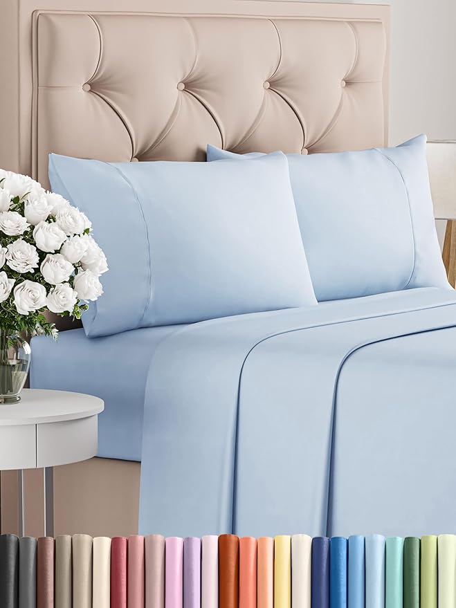 Twin XL 4 Piece Sheet Set - Comfy Breathable & Cooling - Ultra-Soft Hotel Luxury Bedding Set w/ 8-16 Inch Deep Pockets - 1 Flat & 1 Fitted Sheet & 2 Pillowcases - Wrinkle Free & Easy Care - Sky Blue