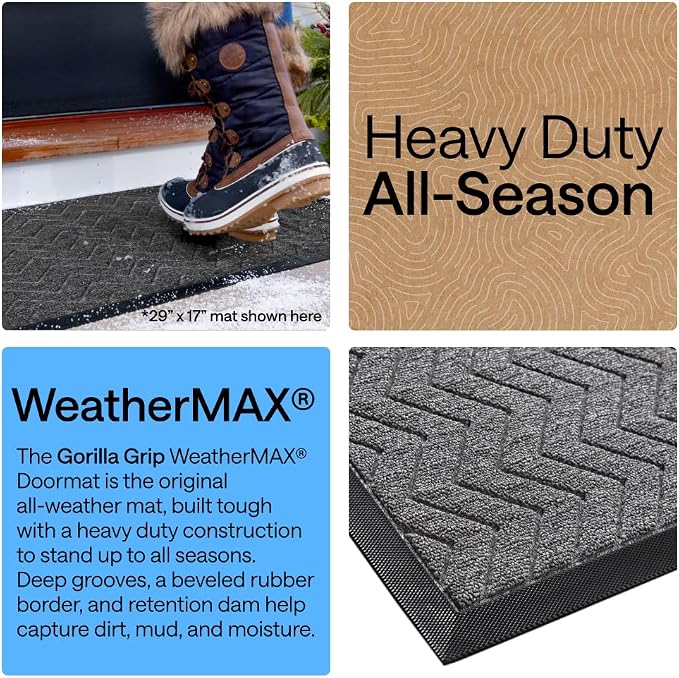 GORILLA GRIP 100% Waterproof All-Season WeatherMAX Doormat, Durable Natural - Image 4