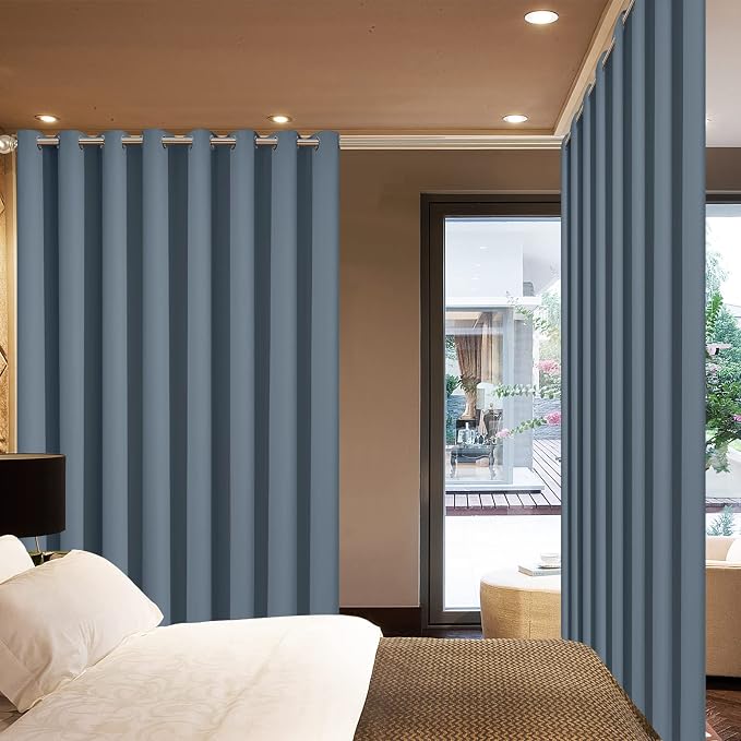 Yakamok Stone Blue Room Darkening Curtains 84 inch Sliding Door Drapes | 1 - Image 2
