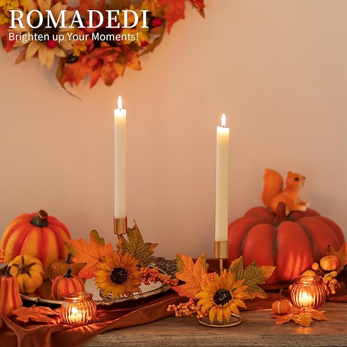 Romadedi Fall Candle Holder for Thanksgiving: Candlestick Holders Decor for Autumn Table Centerpiece Gold Party Decoration Indoor Kitchen Dining Fireplace Mantel Sunflower Maple Leaves Set of 4