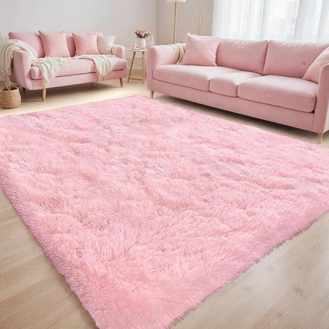 6x9 Fluffy Shag Area Rugs for Living Room Bedroom: Soft Plush Carpet Pink | - Image 3