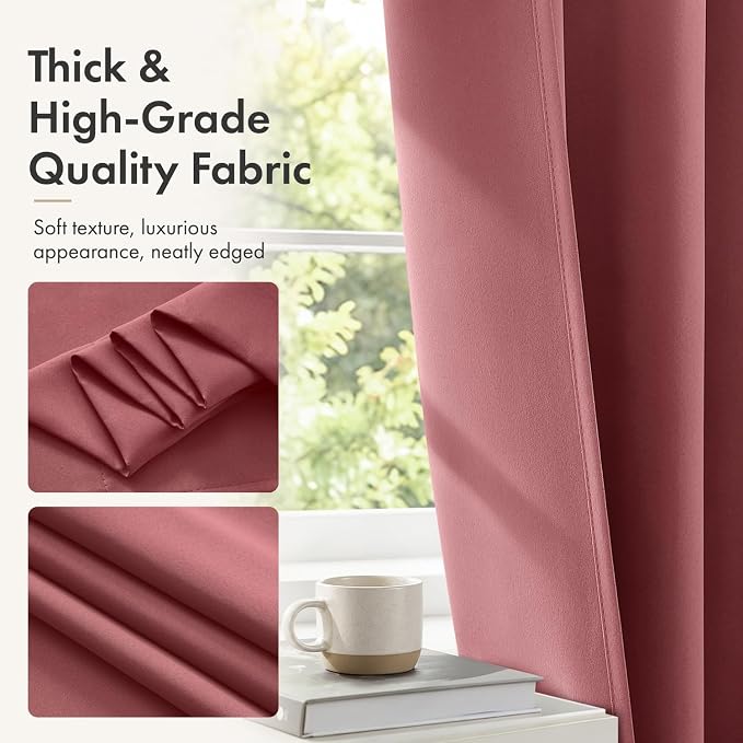 MIULEE Set of 4 Dusty Rose 45 Inch Short Blackout Kitchen Window Curtains | - Image 8