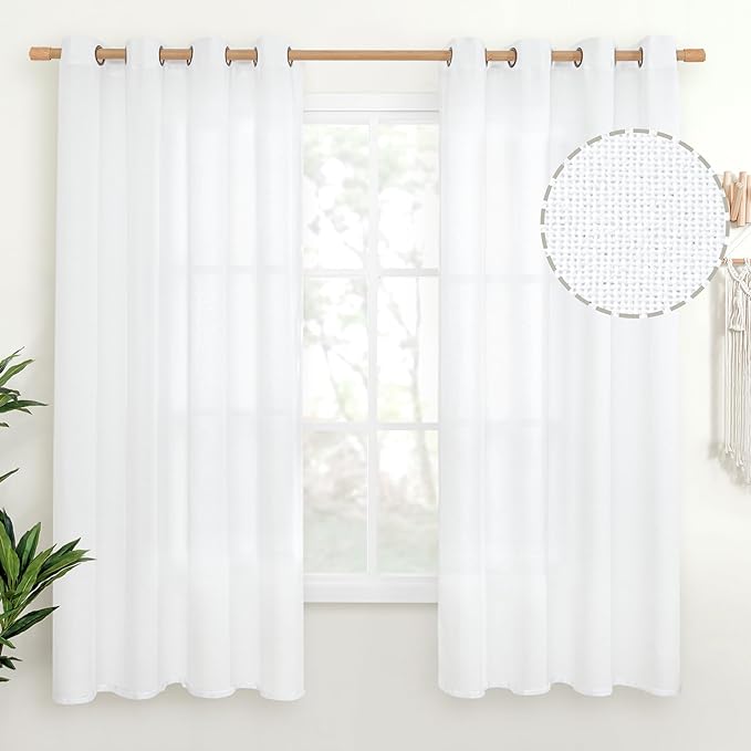 YoungsTex White Linen Curtains 63 Inch Length by YoungsTex