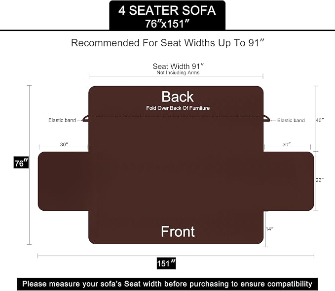 U-NICE HOME 4 Seater Sofa Cover 91''Large Couch Cover, Chocolate/Taupe | - Image 6