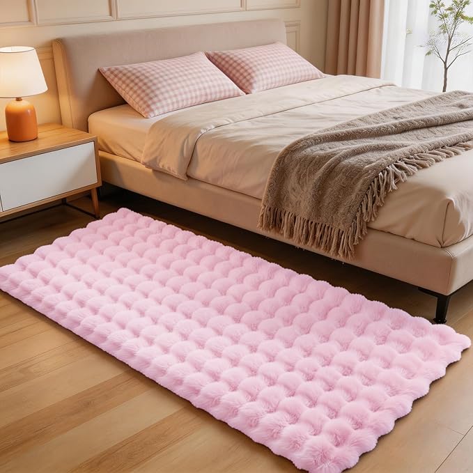 Pink Rabbit Plush Rug 2'x6', Fluffy Shaggy Area Rug - Image 2