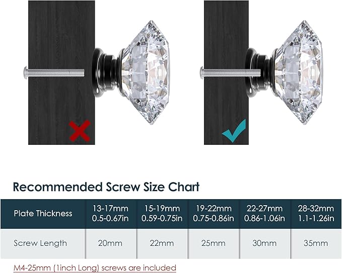 Tomorotec 12-Pack 40mm White Crystal Glass Cabinet Drawer Pull with Black Base for Modern & Classic Styles, Easy-to-Install Elegant Home Decor Upgrade with Durable Hardware for Vanity, Wardrobe, Desk