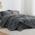 Love's cabin Queen Comforter Set Dark Grey, 7 Pieces Queen Bed in a Bag, All Season Bedding Sets with 1 Comforter, 1 Flat Sheet, 1 Fitted Sheet, 2 Pillowcase and 2 Pillow Sham