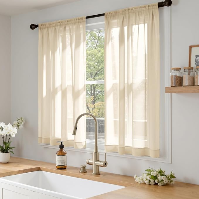 MIULEE Cream Sheer Curtains 63 Inches Long 4 Panels 42 x 63 Inches | Light - Image 2