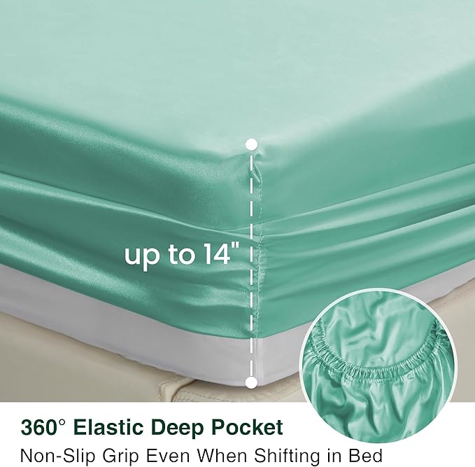 Love's cabin California King Satin Sheet Sets - 4 Piece Aqua Silky Sheets Bed Set with Deep Pocket, Luxury Silk Feel Satin Cal King Sheet Set (1 Flat Sheet,1 Fitted Sheet,2 Pillow Cases)