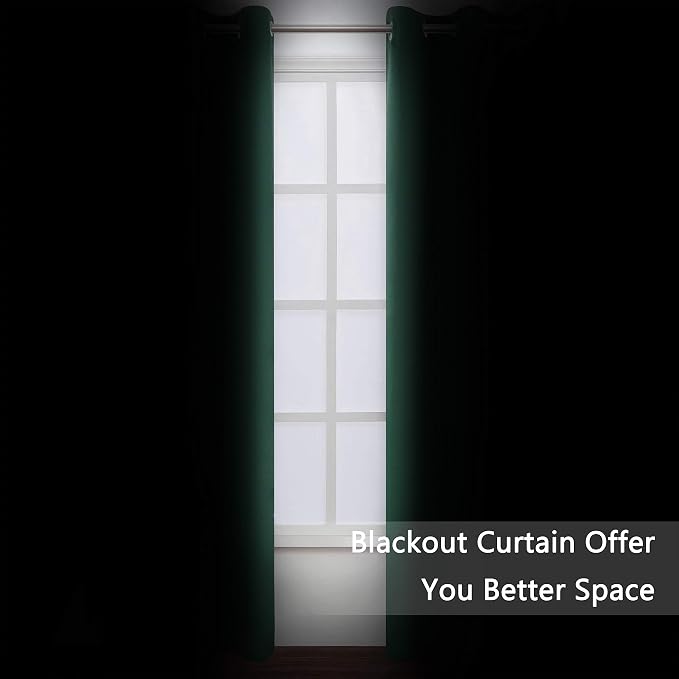 Dark Green Thermal Blackout Curtains/42 x 95 Inch/Set of 2 Panels Room - Image 3