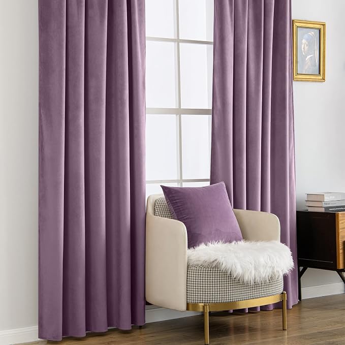 MIULEE Lavender Velvet Curtains 52x96 inches Luxury Blackout Curtains | Thermal - Image 7