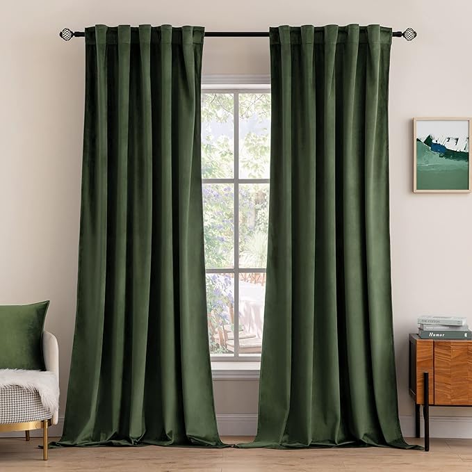 MIULEE Velvet Curtains 52x80 inches 2 Panels Olive Green Blackout Curtains | by MIULEE
