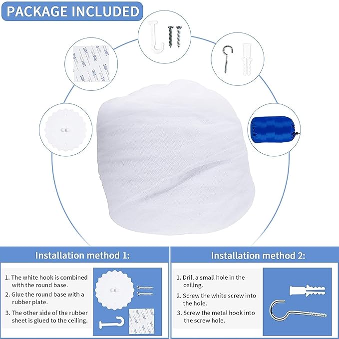 Mosquito Net for Bed, Large White Bed Canopy for Girls, Hanging Bed Net, Ideal for Bedroom Decorative, Travel with Storage Bag (Round)