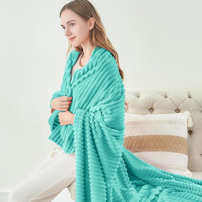 BEDELITE 3D Ribbed Jacquard Aqua Fleece Throw Blanket - Image 8