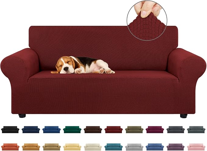 Stretch Loveseat Couch Cover, 2 Cushion Couch Slipcover, Dark Red | 1-Piece by KEKUOU