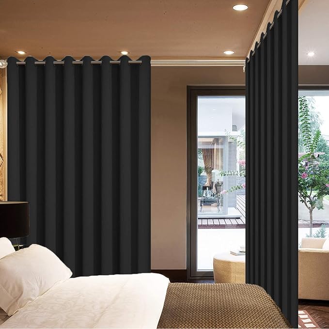 Yakamok Black Room Darkening Curtains 84 inch Sliding Door Drapes | 1 - Image 3