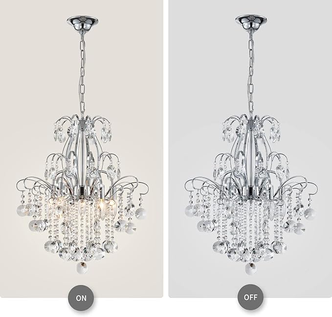 WUZUPS Crystal Chandelier 5-Light Pendant Ceiling Light Modern Lighting Fixture for Bedroom Hallway Bar Kitchen Bathroom, H 22.6'' x W 19.2'', E12 Base, Chrome