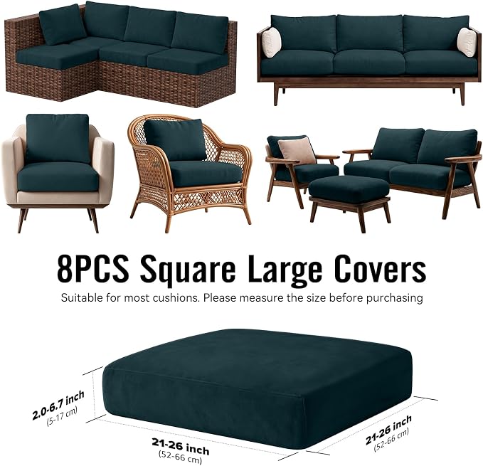 8Pcs Outdoor Cushion Covers, Stretch Patio Furniture Couch Chair Slipcovers | - Image 2