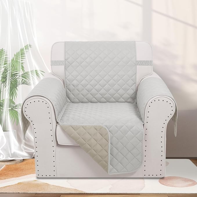 Reversible Recliner Chair Covers, Light Grey/Beige | Chair Covers - Image 2