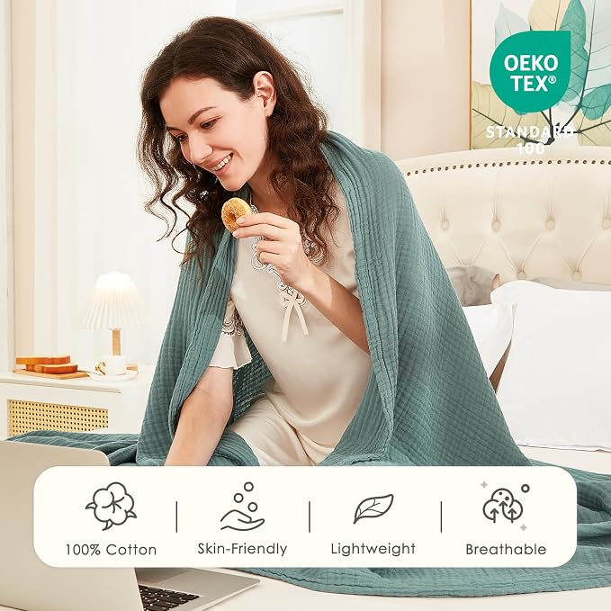 EMME Cotton Muslin King Blanket 4 Layer Ultra Soft Breathable Bed Layering - Image 2