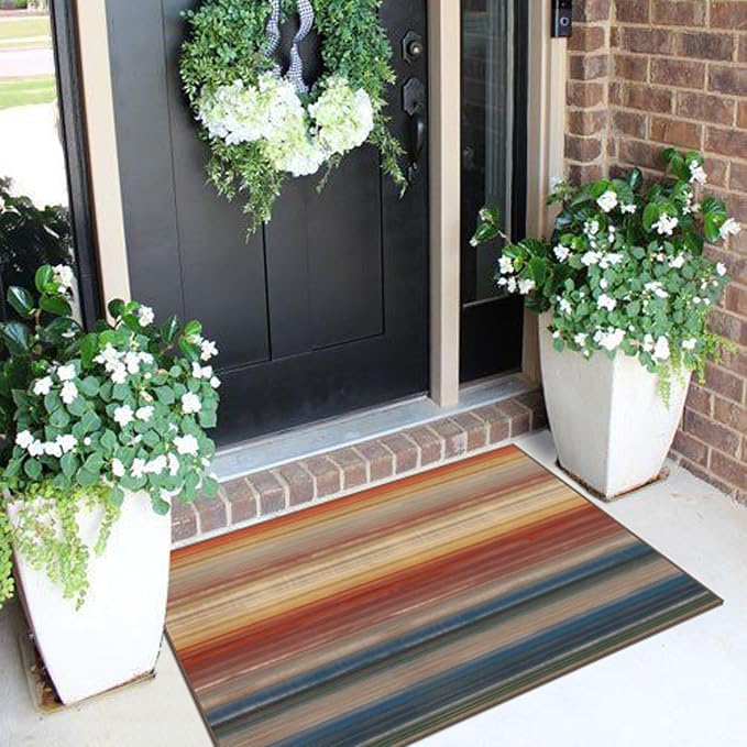 Front Door Mat Indoor Outside Entrance 2x3 Modern Ombre Rainbow Rug | Non-Slip - Image 3