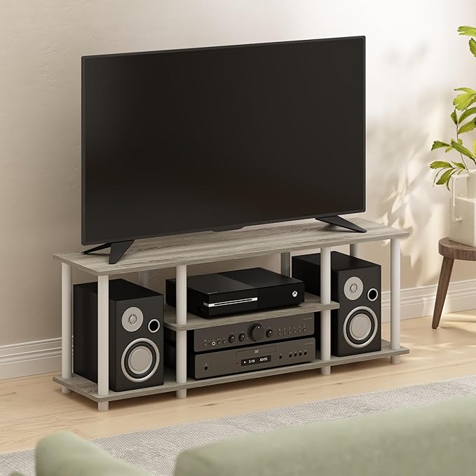 Furinno Turn-N-Tube No Tools 3D 3-Tier Entertainment TV Stand up to 50 inch TV, Round Tubes, Oak