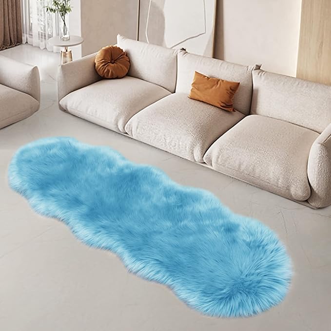 SERISSA 2x6 Fluffy Sky Blue Faux Fur Area Rug - Image 6