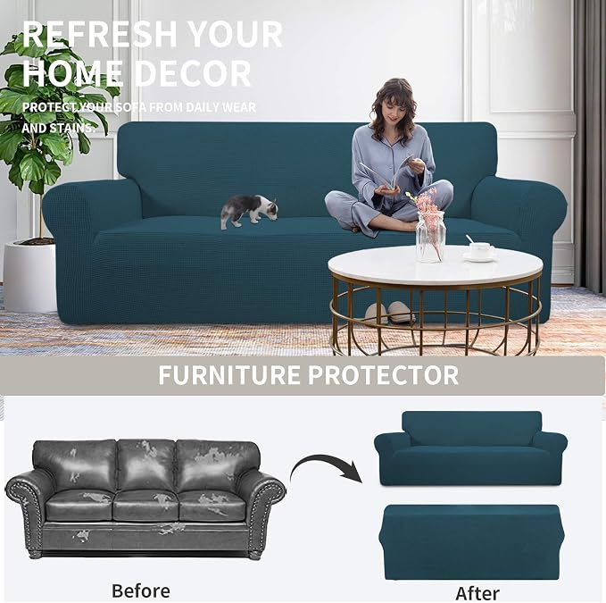 Easy-Going Stretch Oversized Sofa Couch Slipcover Washable Deep Teal | 1-Piece - Image 4