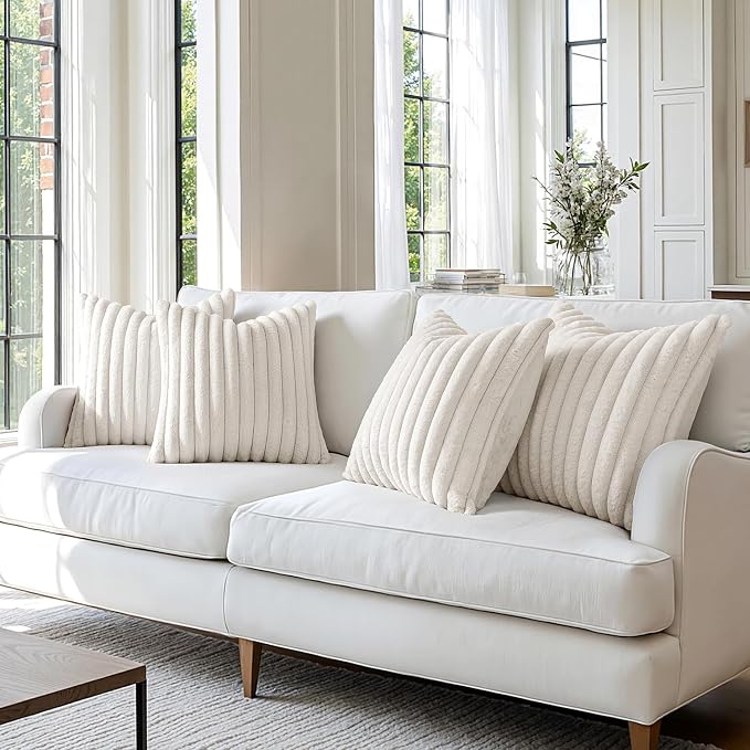 MIULEE Faux Fur Plush Decorative Throw Pillow Covers 20x20, Pure White | Set of - Image 2