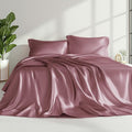 Love's cabin Full Size Satin Sheet Sets - 4 Piece Rose Taupe Silky Sheet Set Full with Deep Pocket, Luxury Silk Feel Bed Sheets Full Bedding Set (1 Flat Sheet,1 Fitted Sheet,2 Pillow Cases)