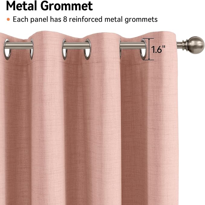 100% Blackout Linen Textured Curtains 108 Inch Long, Blush Pink | 100% Blackout - Image 6