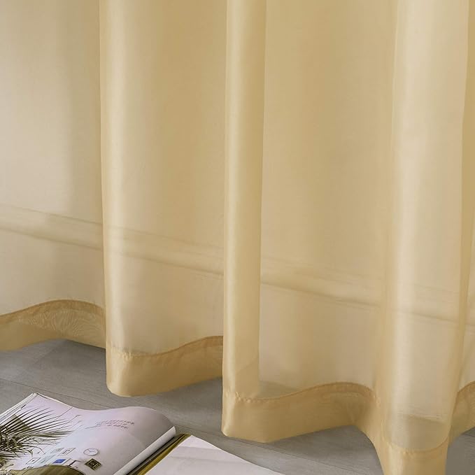 DUALIFE Tan Beige Sheer Curtain 120 Inch Length Light Brown Semi Voile Sheer Curtains Drapes for Living Room and Bedroom Window Treatments 2 Panels 52x120 Inches Long Natural Taupe