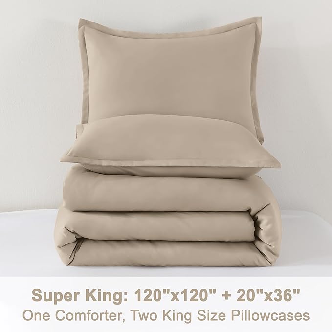 Litanika Oversized King Comforters Khaki Super King Size, 3 Pieces Lightweight Solid Bedding Comforter Set, All Season Fluffy Bed Set (120x120In Comforter & 2 Pillowcases)