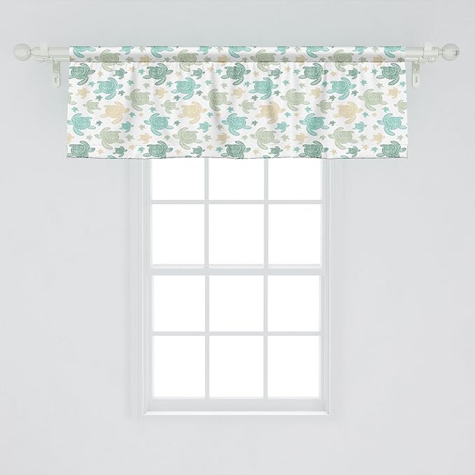 Ambesonne Turtles Window Valance Pack of 2, Illustration of Repeating Motifs of Animal Print in Assorted Tones, Rod Pocket Curtain Valances for Kitchen Bedroom, 54" X 18", Seafoam and Grey Yellow