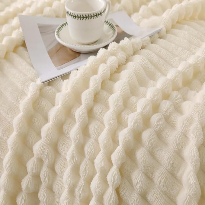Beige Throw Blanket for Couch Sofa 60”x80” Striped Design - Image 4