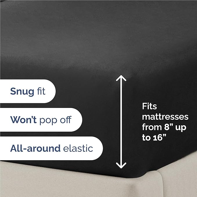 Twin XL 4 Piece Sheet Set - Comfy Breathable & Cooling - Ultra Soft Hotel Luxury Bedding Set w/ 8-16 Inch Deep Pockets - 1 Flat & 1 Fitted Sheet & 2 Pillowcases - Wrinkle Free and Easy Care - Black