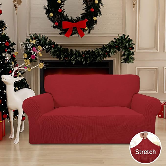 Easy-Going Stretch Loveseat Couch Covers Washable Christmas Red | 1-Piece - Image 2