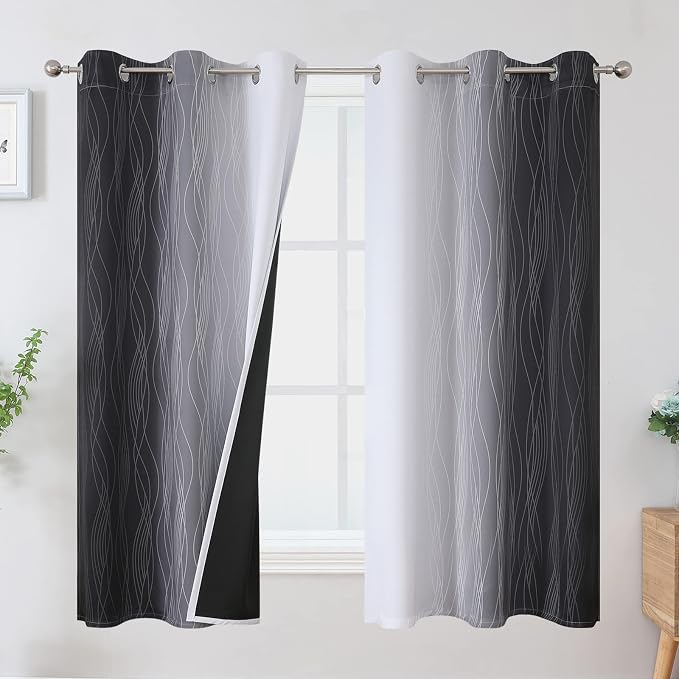 Black and Greyish White Ombre Blackout Curtains by ESTELARTEXTILER