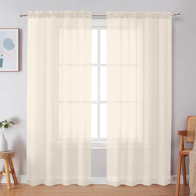 Simplebrand Cream Sheer Curtains 72 Inches Long 2 Panels by Simplebrand