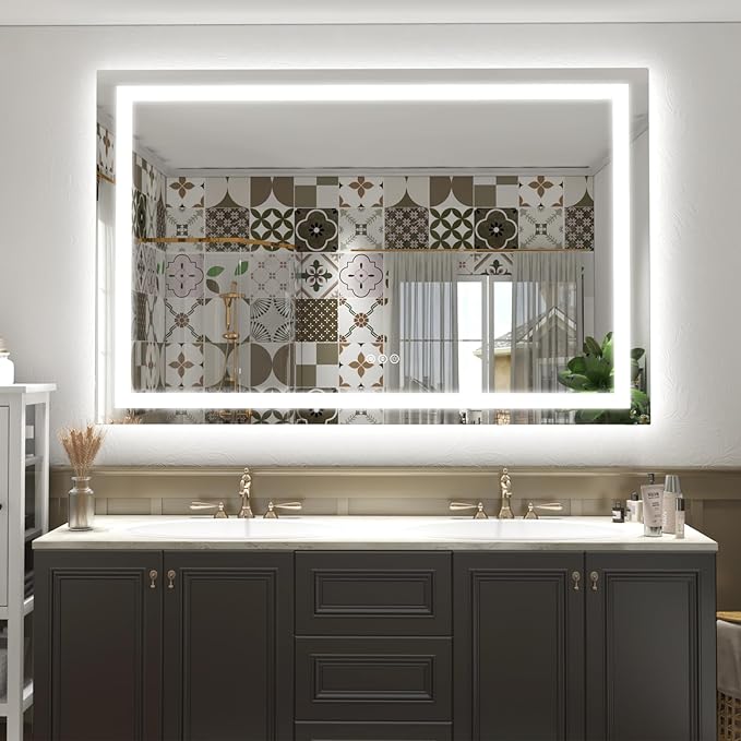 66x40 inch Large LED Mirror for Bathroom, Lighted Vanity Mirror for Wall, Dimmable, Anti-Fog, Shatter-Proof, ETL Listed (Front Lights + Backlit)