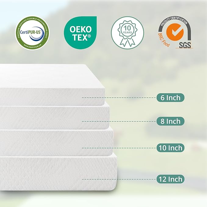 EGO White 10 Inch Short King Memory Foam RV Mattress, Cooling Gel Green Tea Mattress for RVs, Campers & Trailers, Bed in a Box, CertiPUR-US Certified, 72"×75", Medium Firm